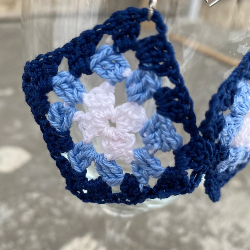 Blue Crochet Granny Square Earrings - Picture 4 of 7